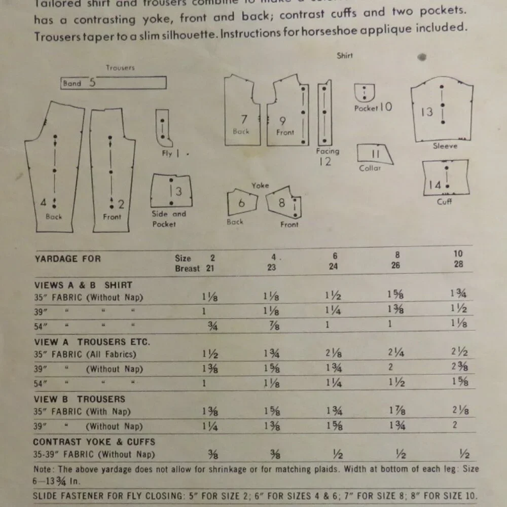 Butterick 6328 sewing pattern kids size 6 Western Shirt & Pants